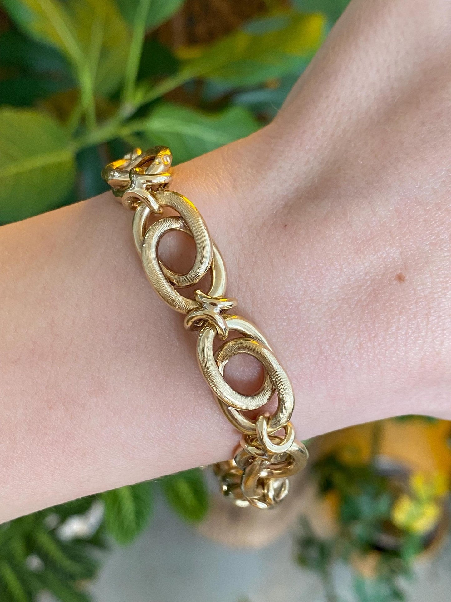 Vintage Solid 14k Yellow Gold Chunky Fancy Link Bracelet - 7.75 inches