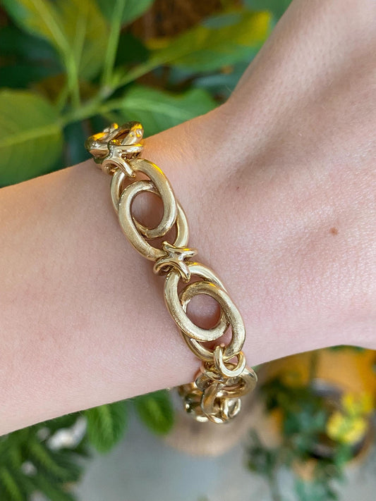 Vintage Solid 14k Yellow Gold Chunky Fancy Link Bracelet - 7.75 inches