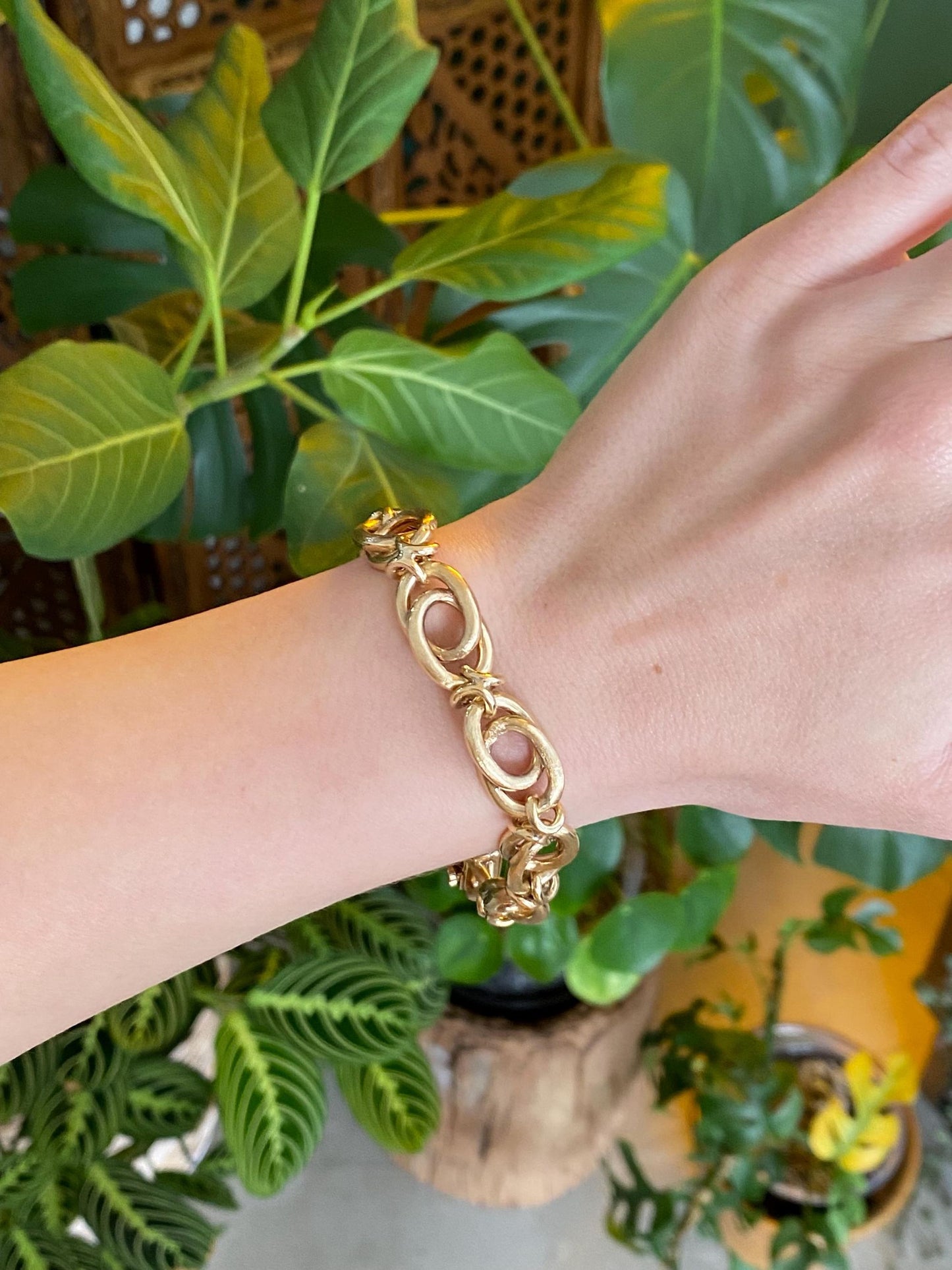 Vintage Solid 14k Yellow Gold Chunky Fancy Link Bracelet - 7.75 inches