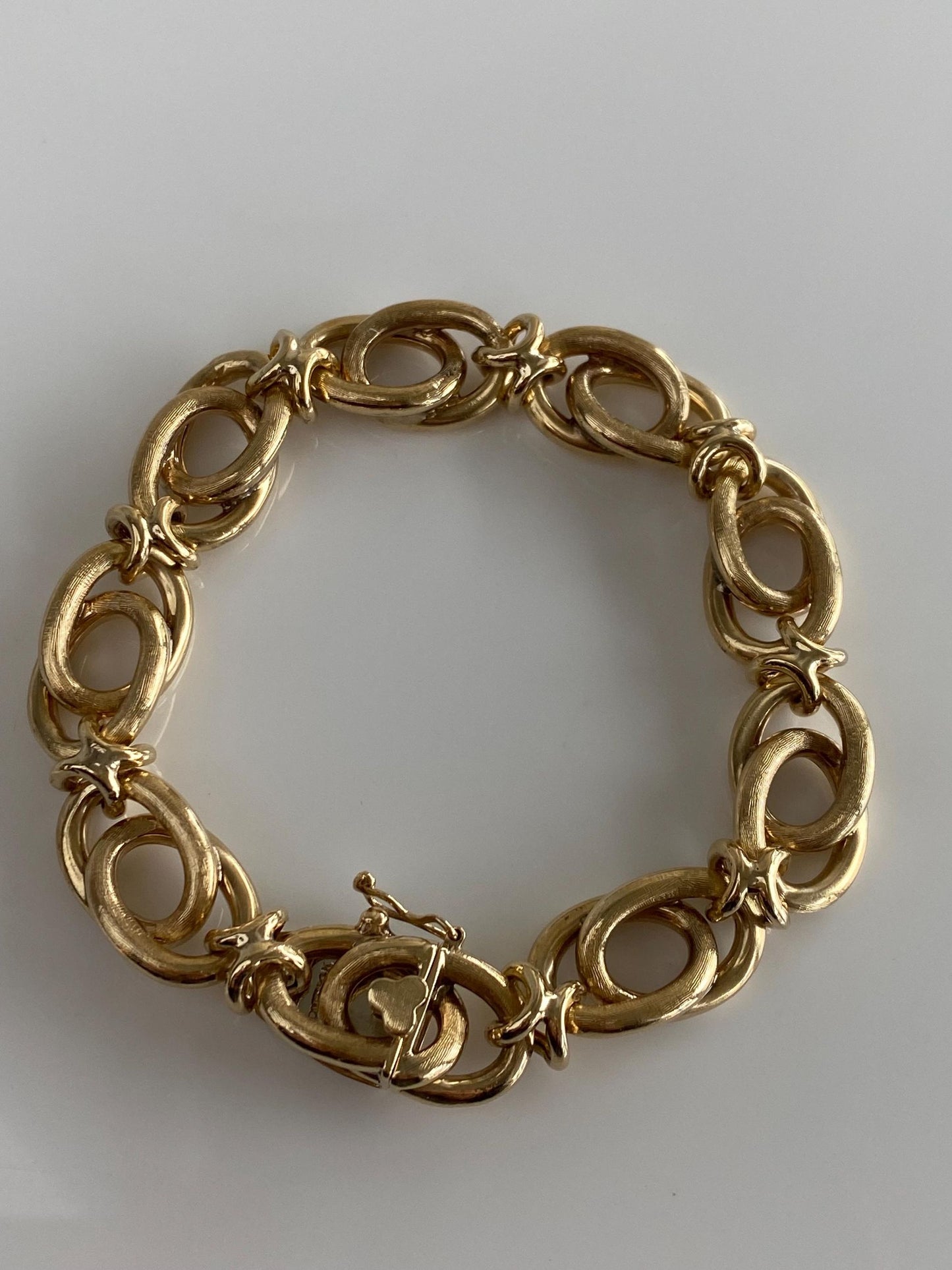 Vintage Solid 14k Yellow Gold Chunky Fancy Link Bracelet - 7.75 inches