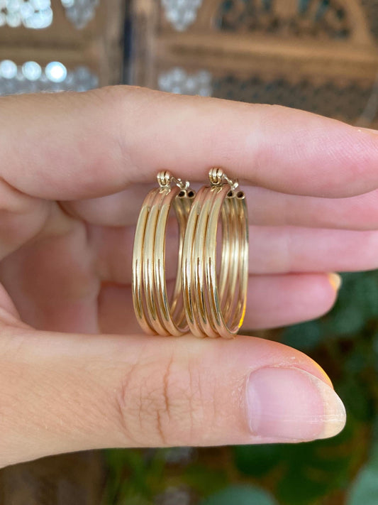 Vintage 14k Yellow Gold Lined Hoop Earrings