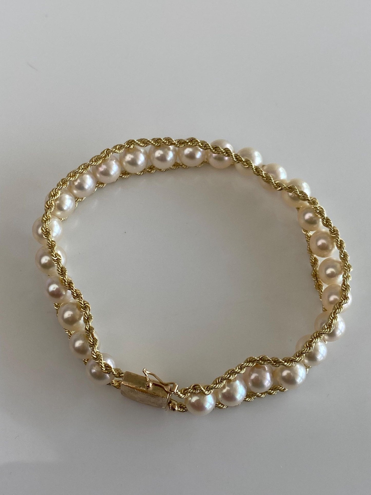 Vintage Solid 14k Yellow Gold Pearl Rope Chain Bracelet - 7.25 inches