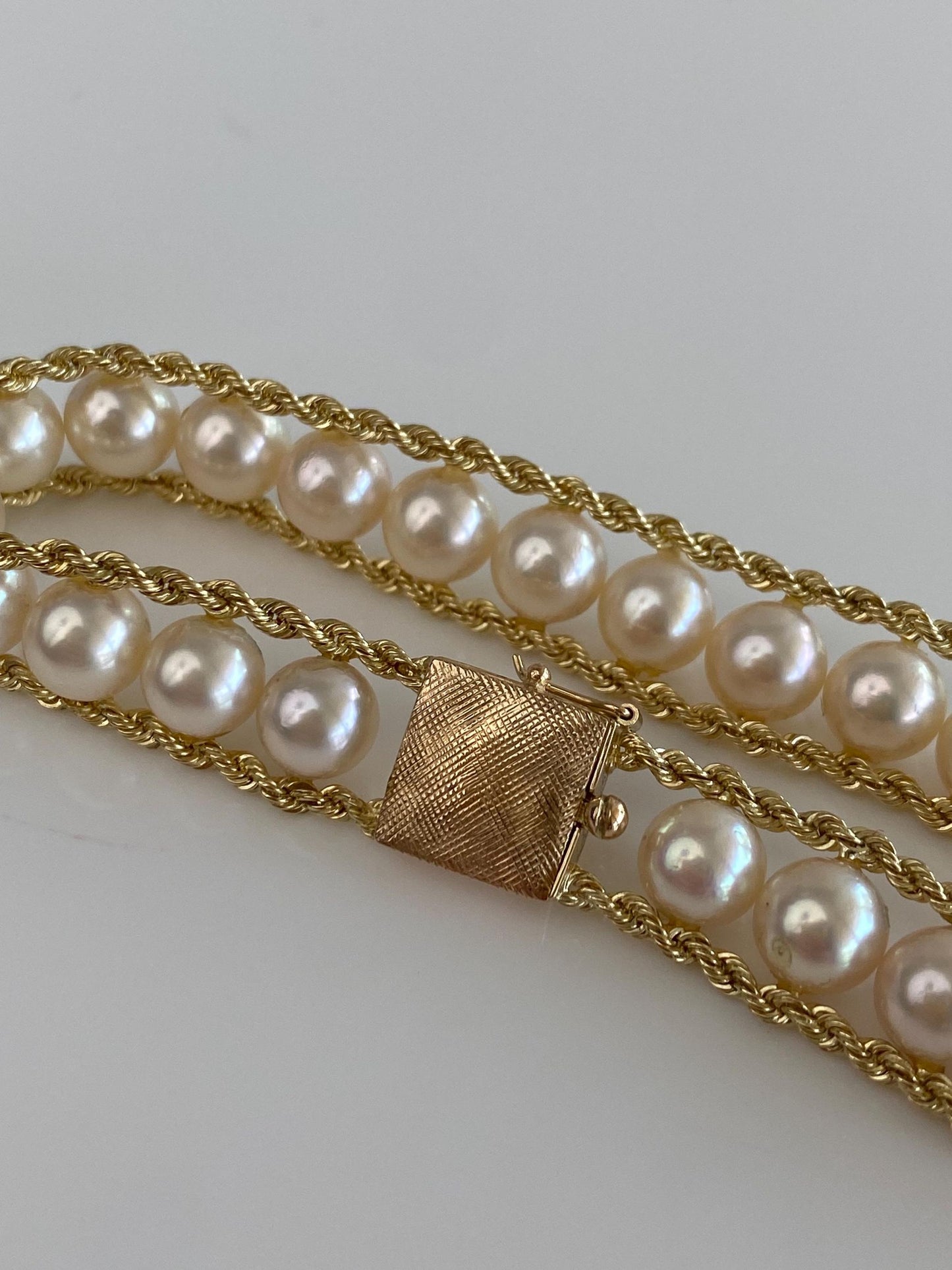 Vintage Solid 14k Yellow Gold Pearl Rope Chain Bracelet - 7.25 inches