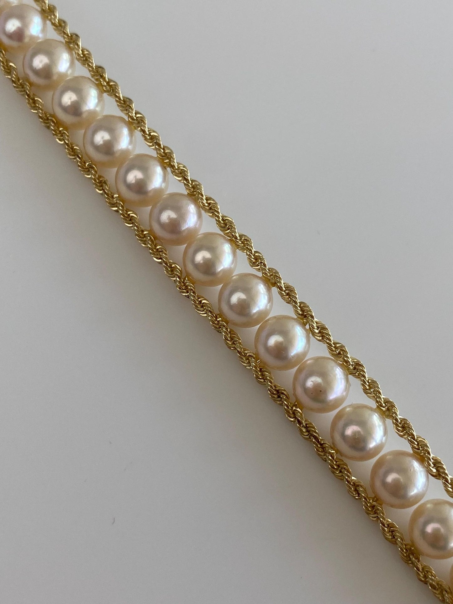 Vintage Solid 14k Yellow Gold Pearl Rope Chain Bracelet - 7.25 inches