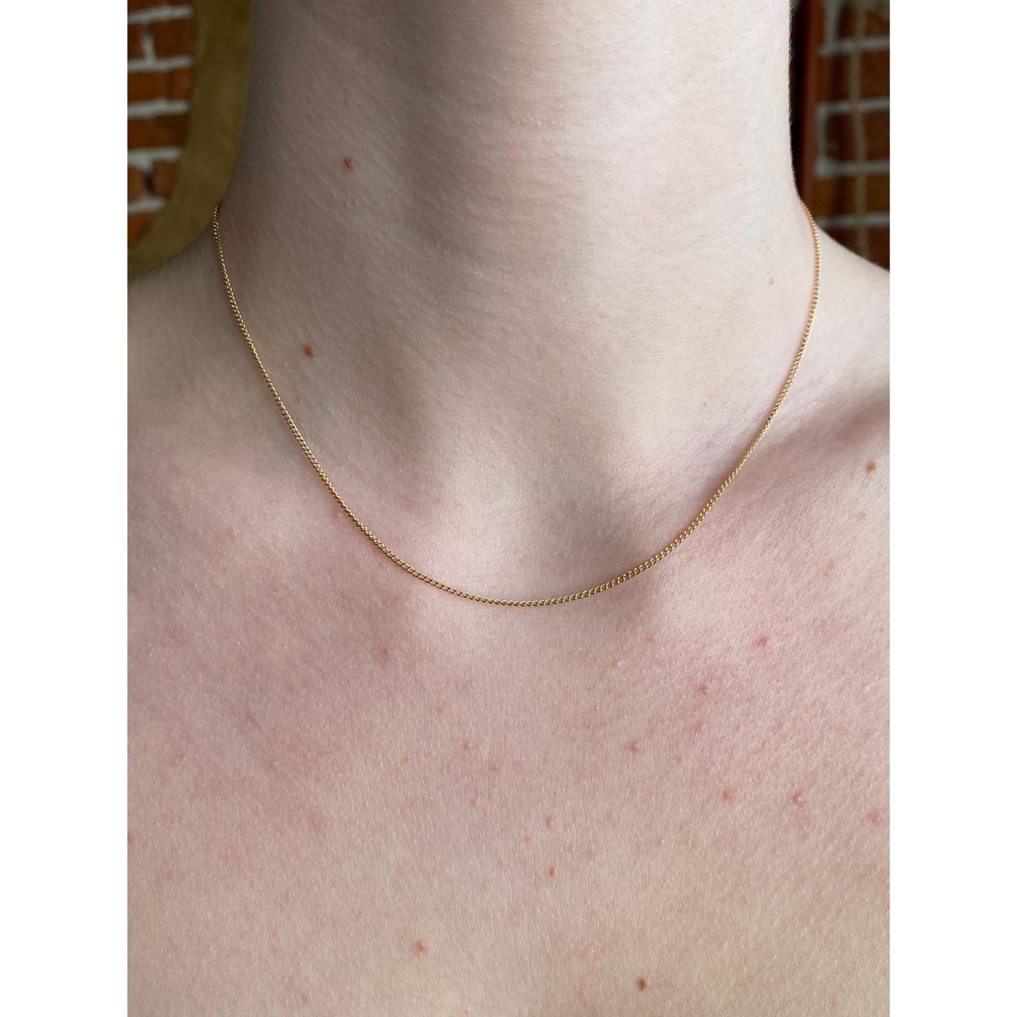 Vintage Solid 14k Yellow Gold Dainty Curb Chain Necklace - 16 inches