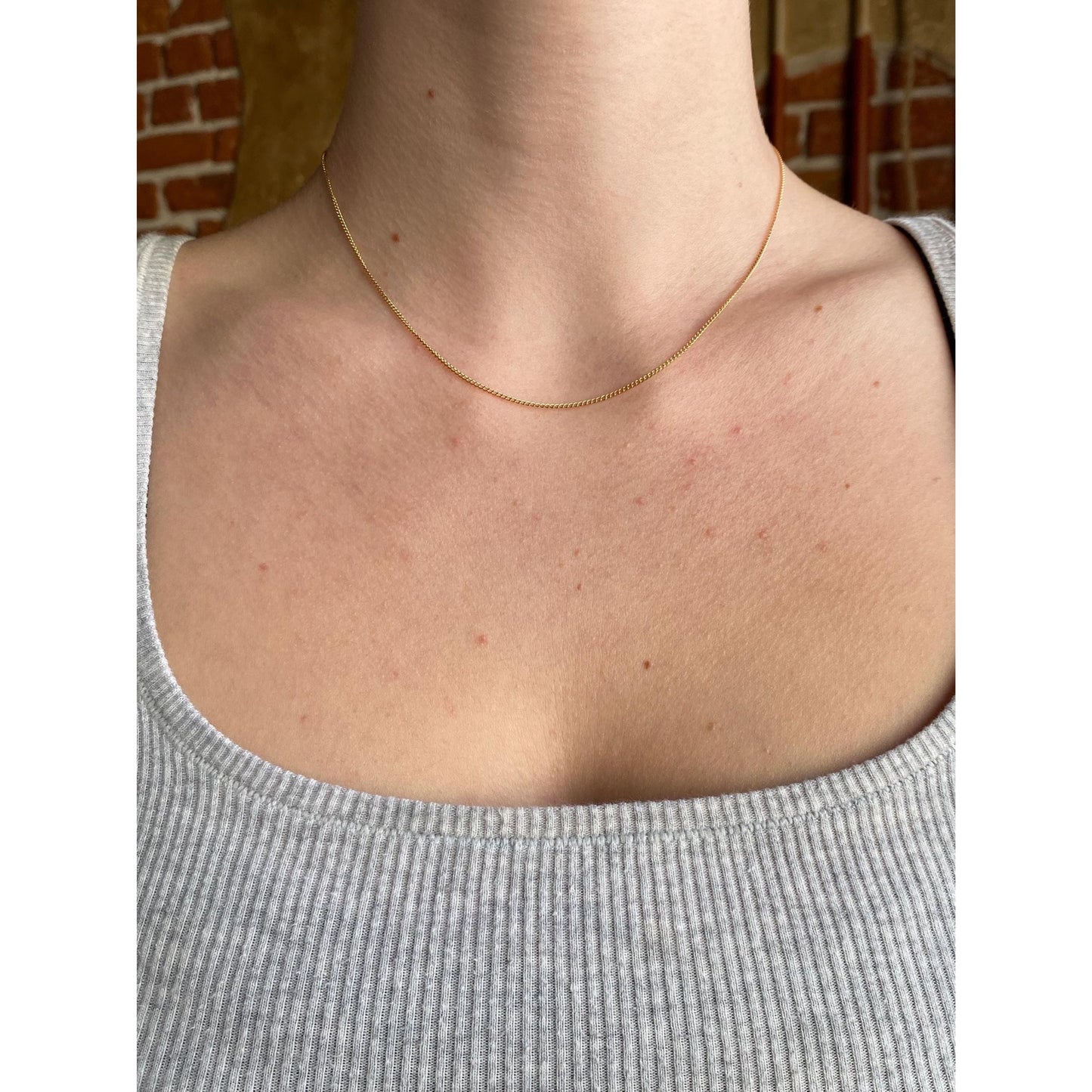 Vintage Solid 14k Yellow Gold Dainty Curb Chain Necklace - 16 inches