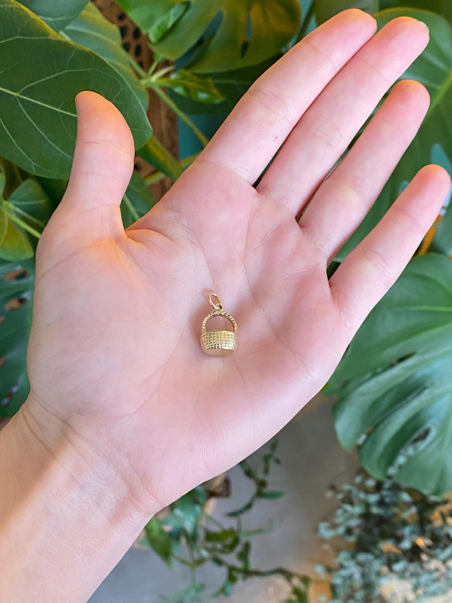 Vintage Solid 14k Yellow Gold Basket Charm