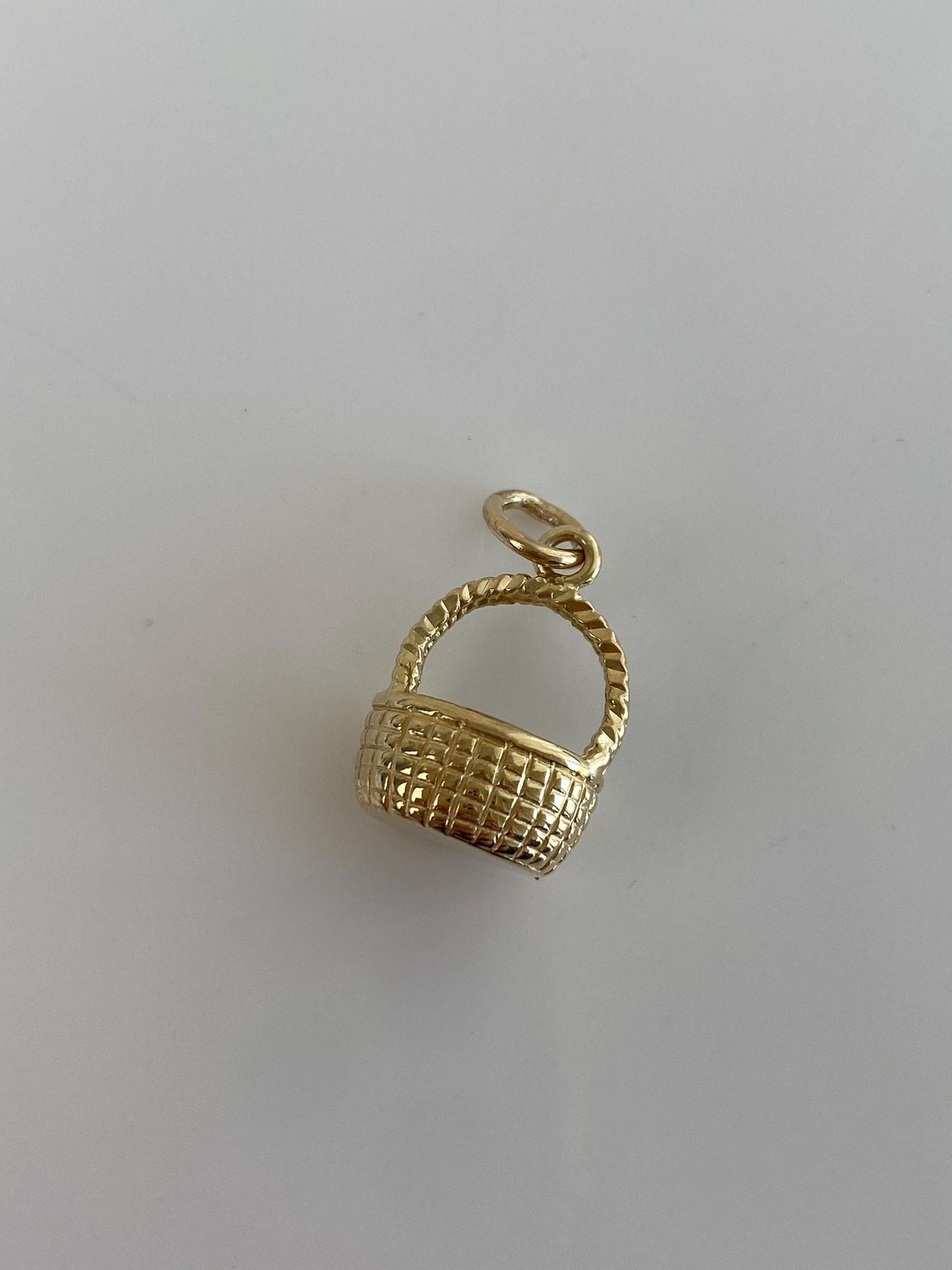 Vintage Solid 14k Yellow Gold Basket Charm