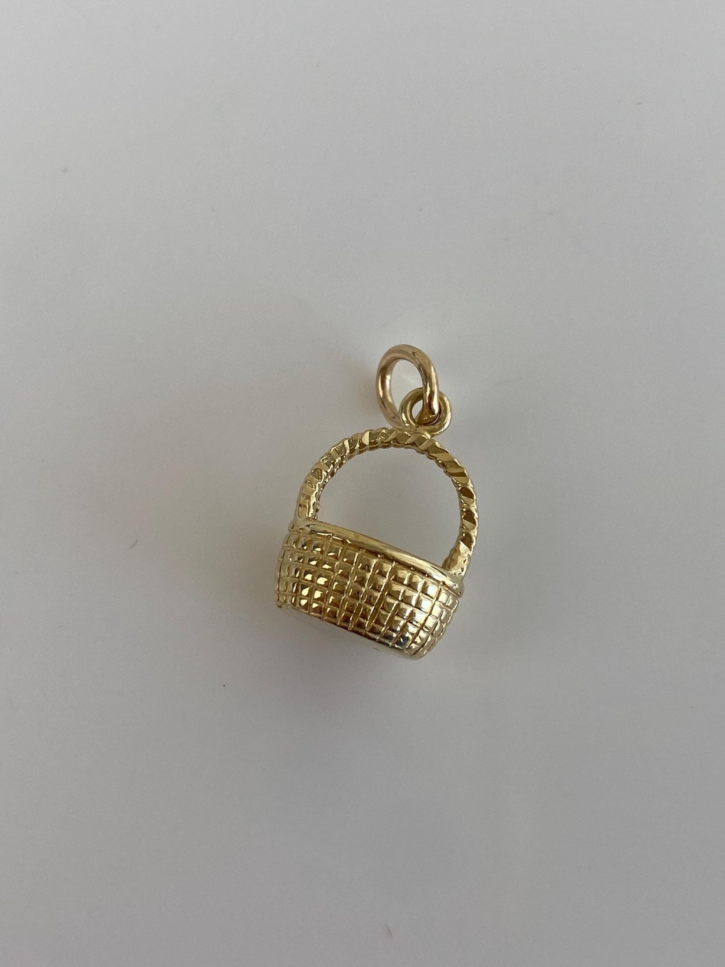 Vintage Solid 14k Yellow Gold Basket Charm
