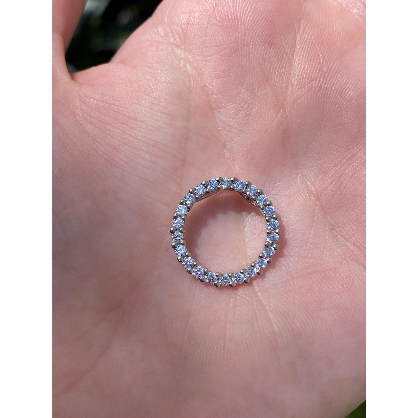 Vintage Solid 14k White Gold Cubic Zirconia Circle Slide Charm