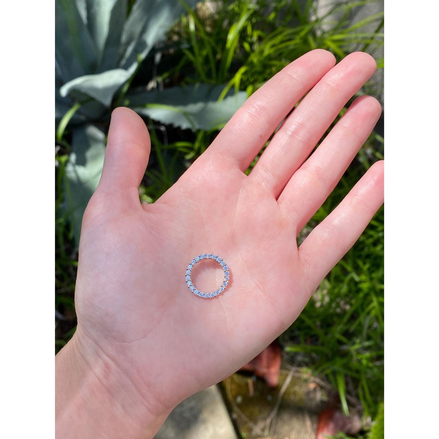 Vintage Solid 14k White Gold Cubic Zirconia Circle Slide Charm