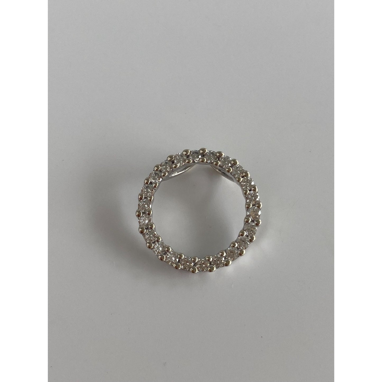 Vintage Solid 14k White Gold Cubic Zirconia Circle Slide Charm