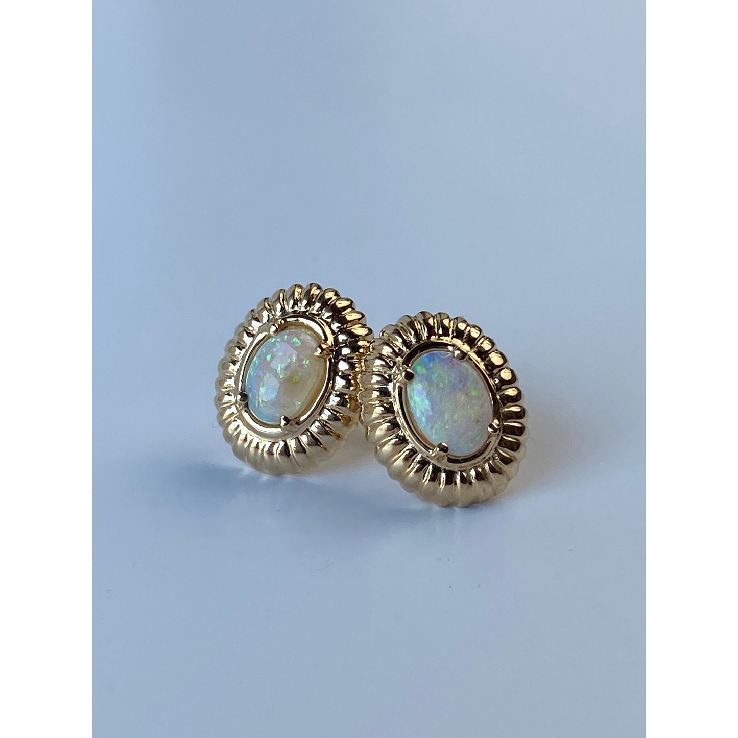 Vintage Solid 14k Yellow Gold Opal Stud Earrings