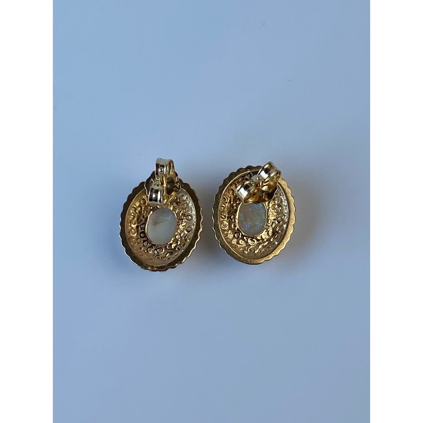 Vintage Solid 14k Yellow Gold Opal Stud Earrings