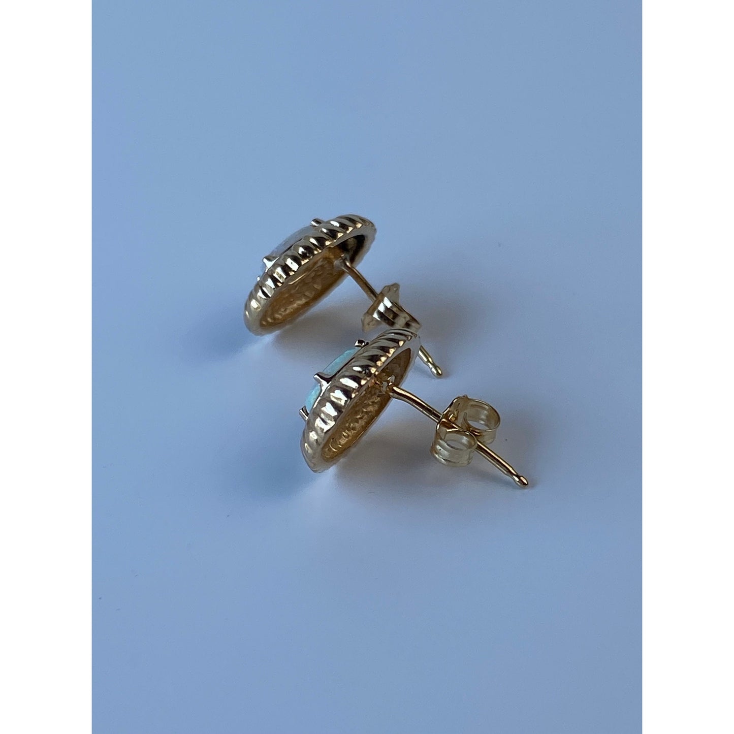 Vintage Solid 14k Yellow Gold Opal Stud Earrings