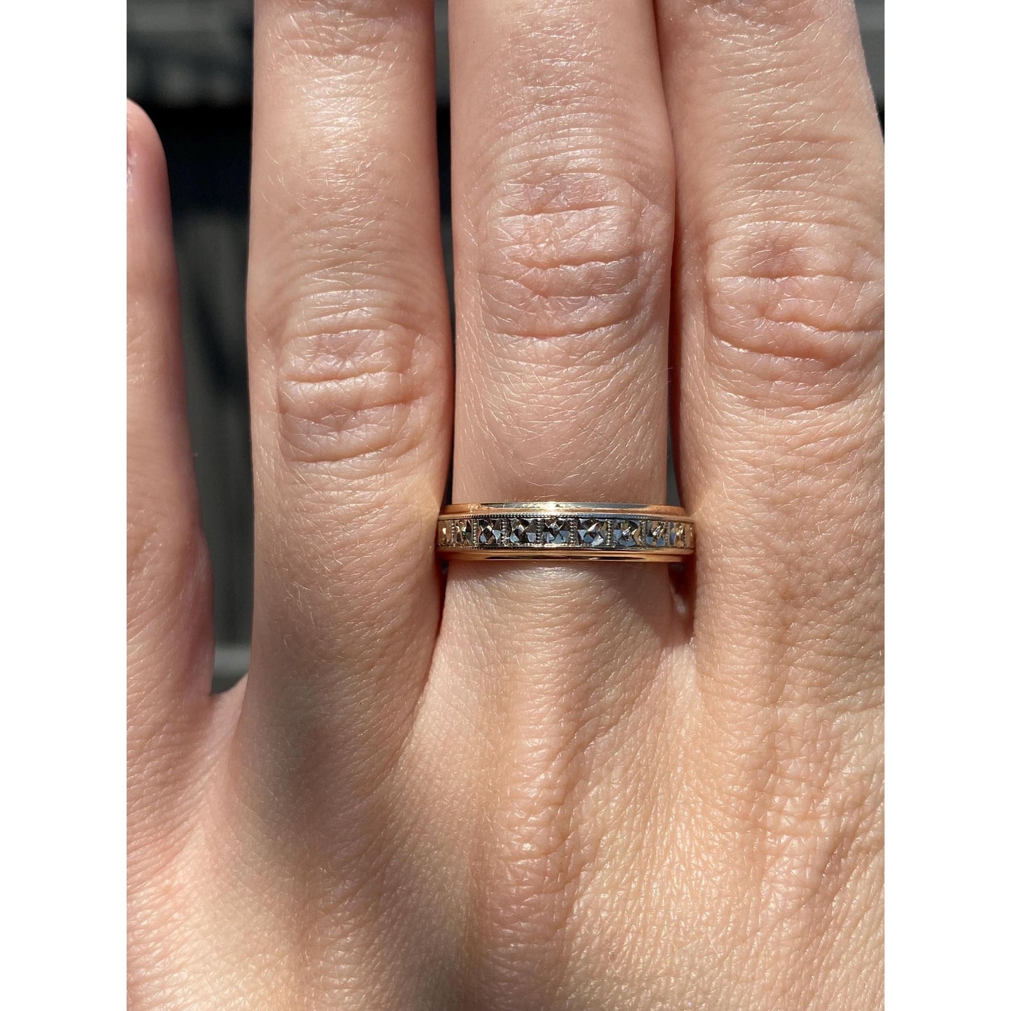 Vintage Solid 14k White & Yellow Gold Designed Ring Band - Size 8.5