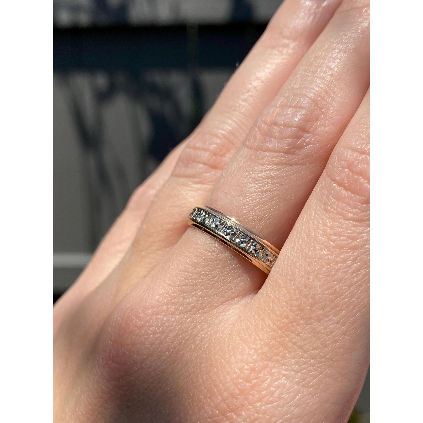 Vintage Solid 14k White & Yellow Gold Designed Ring Band - Size 8.5