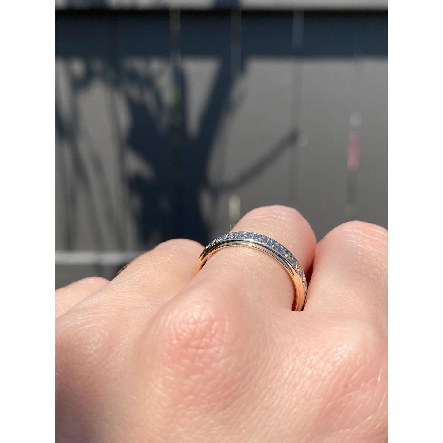 Vintage Solid 14k White & Yellow Gold Designed Ring Band - Size 8.5