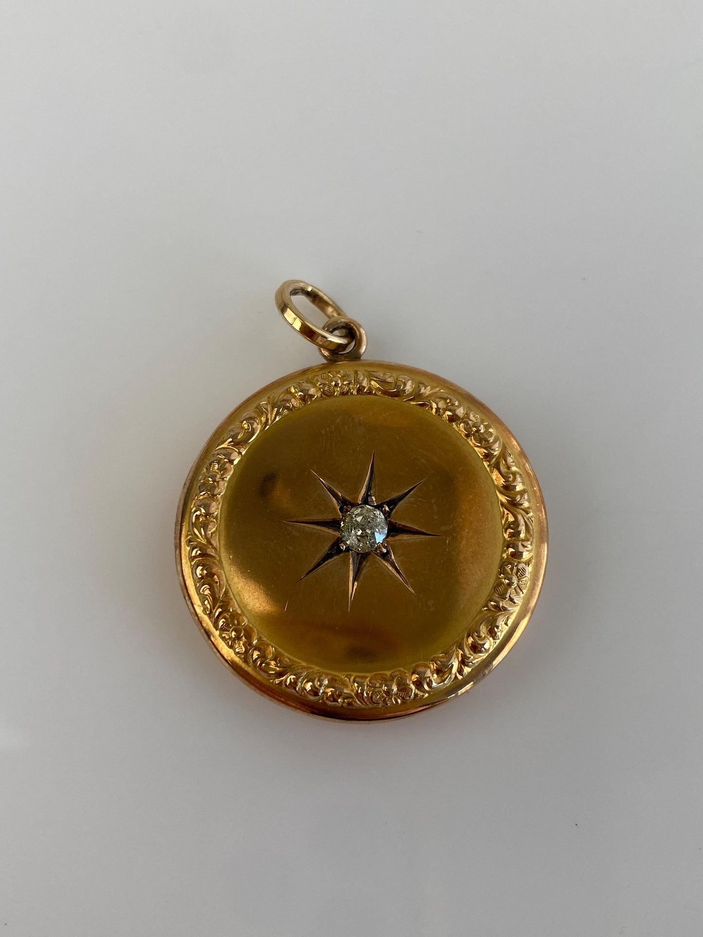 Vintage Solid 10k Yellow Gold Star Set Diamond Locket Charm