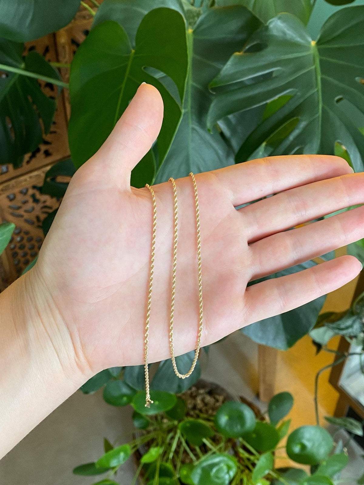 Vintage Solid 14k Yellow Gold Slim Rope Chain Necklace - 20.75 inches