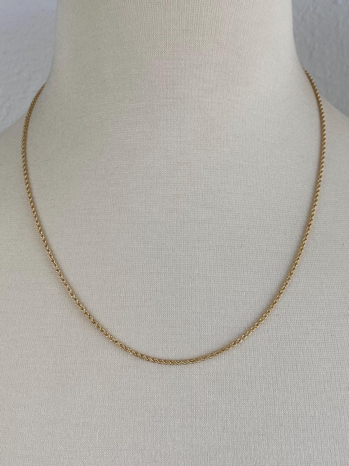Vintage Solid 14k Yellow Gold Slim Rope Chain Necklace - 20.75 inches