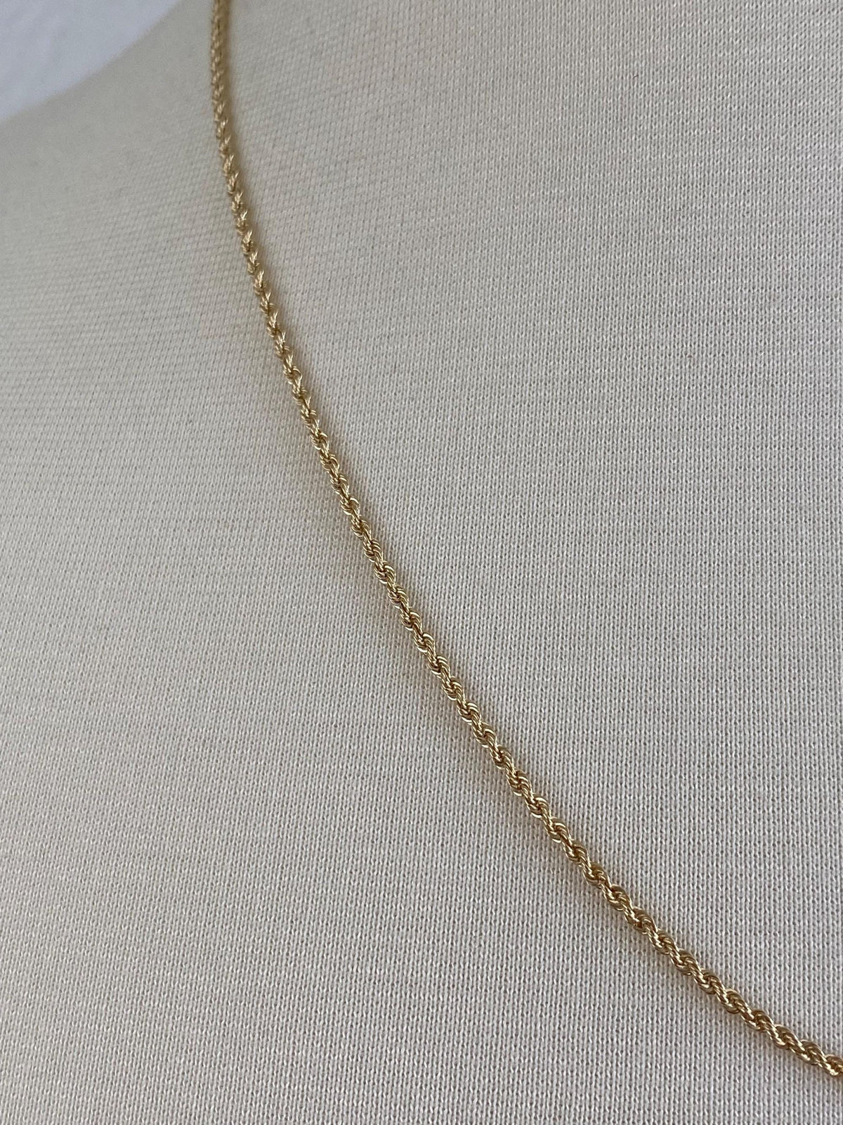 Vintage Solid 14k Yellow Gold Slim Rope Chain Necklace - 20.75 inches