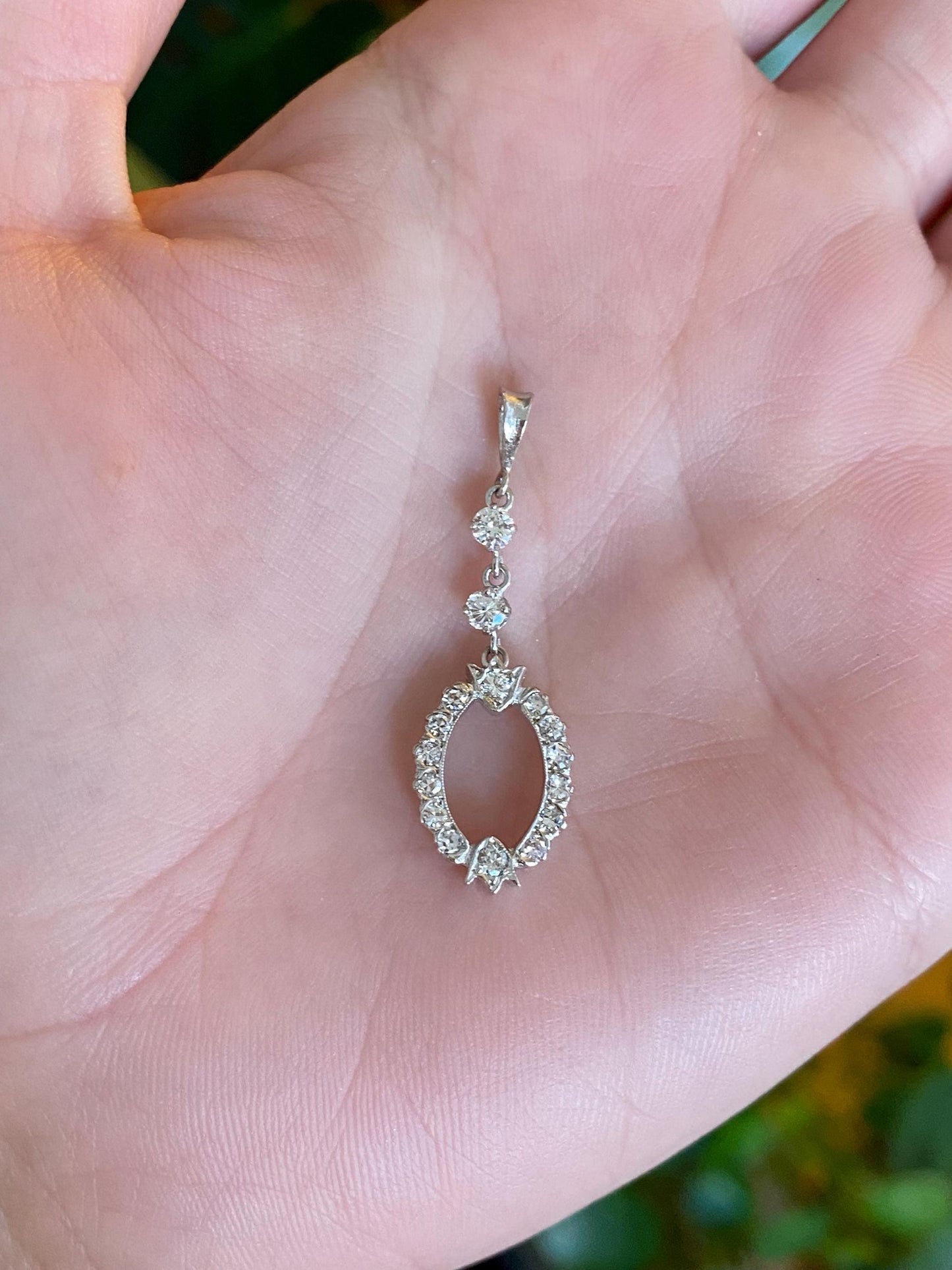 Vintage Solid 14k White Gold Diamond Dangle Charm