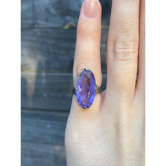 Solid 10k White Gold Purple Cubic Zirconia Ring - Size 2.25