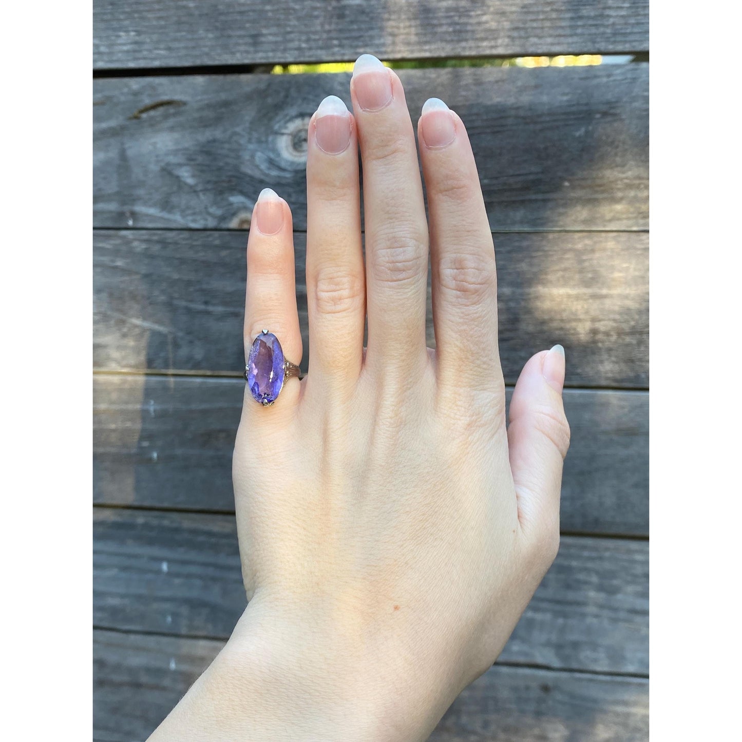 Solid 10k White Gold Purple Cubic Zirconia Ring - Size 2.25