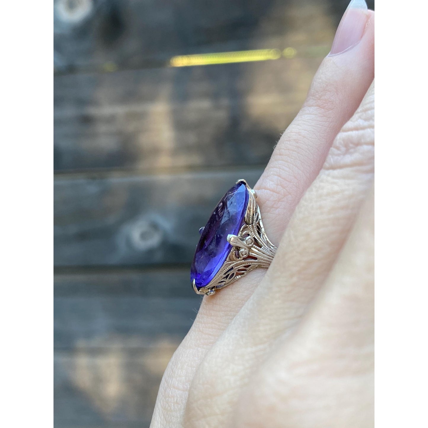 Solid 10k White Gold Purple Cubic Zirconia Ring - Size 2.25