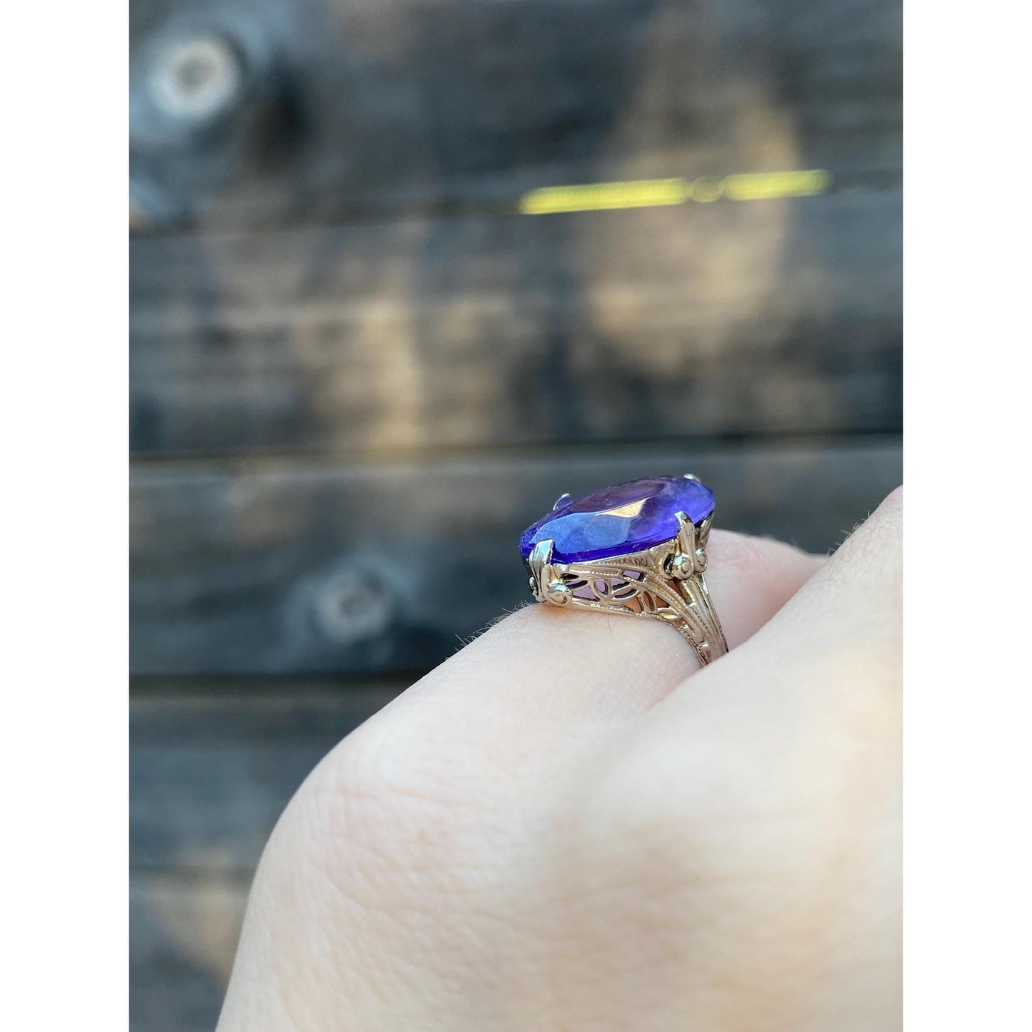 Solid 10k White Gold Purple Cubic Zirconia Ring - Size 2.25