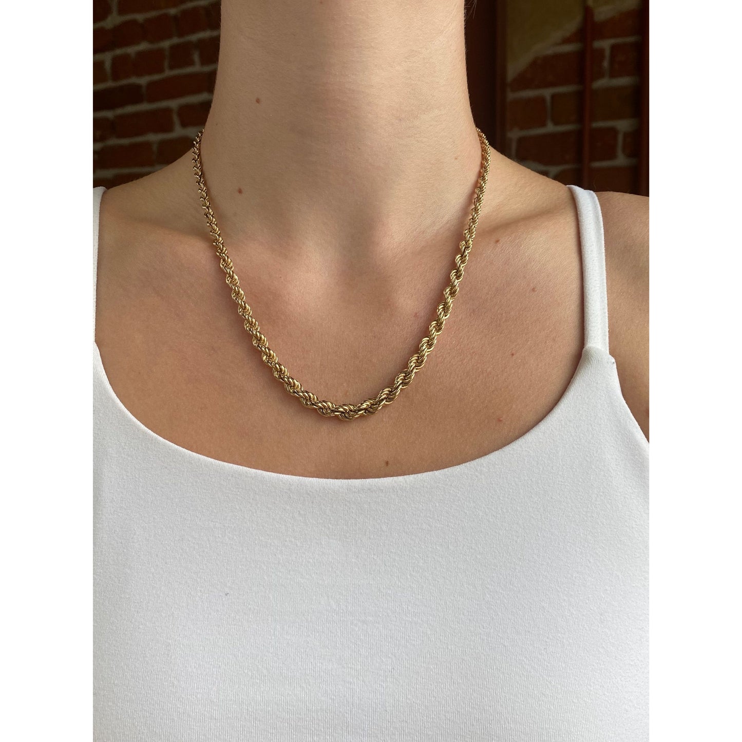 Vintage Solid 14k Yellow Gold Graduated Rope Chain Necklace - 18.5 inches