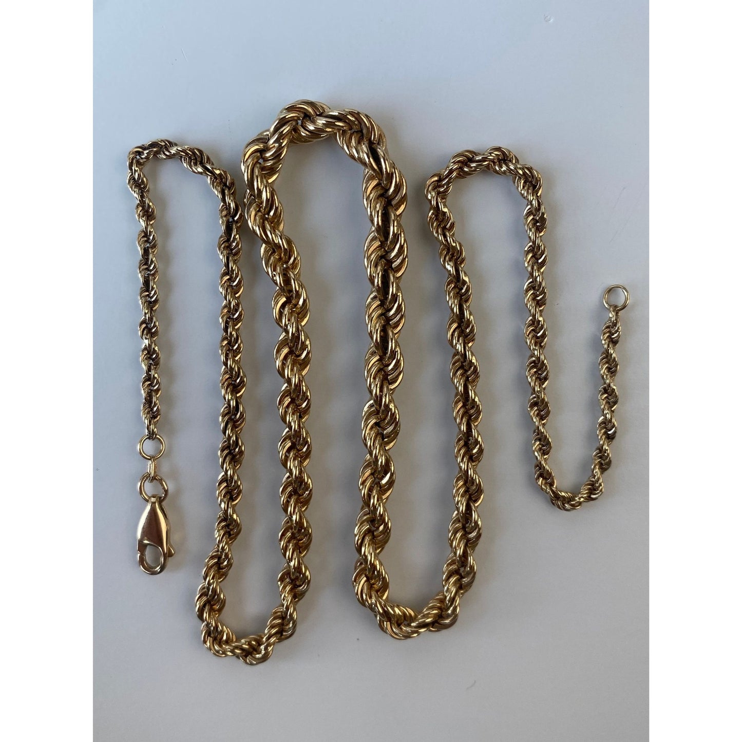 Vintage Solid 14k Yellow Gold Graduated Rope Chain Necklace - 18.5 inches
