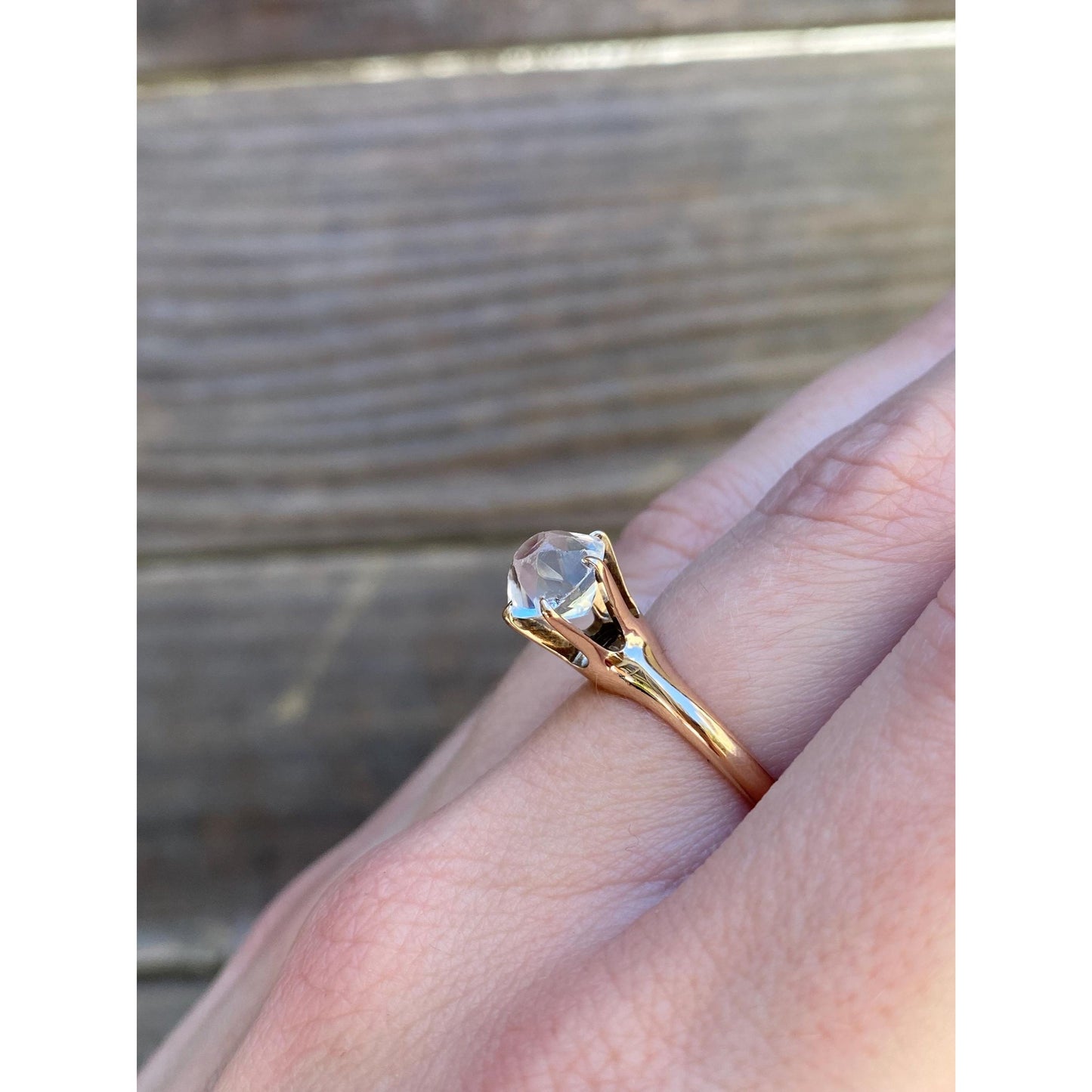 Solid 14k Rosey Gold Rose Cut Cubic Zirconia Ring - Size 5.75