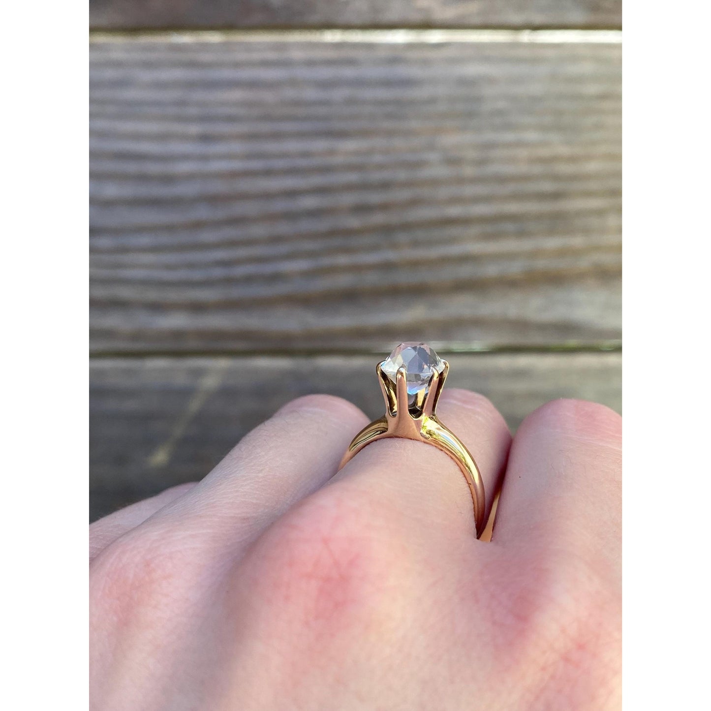 Solid 14k Rosey Gold Rose Cut Cubic Zirconia Ring - Size 5.75