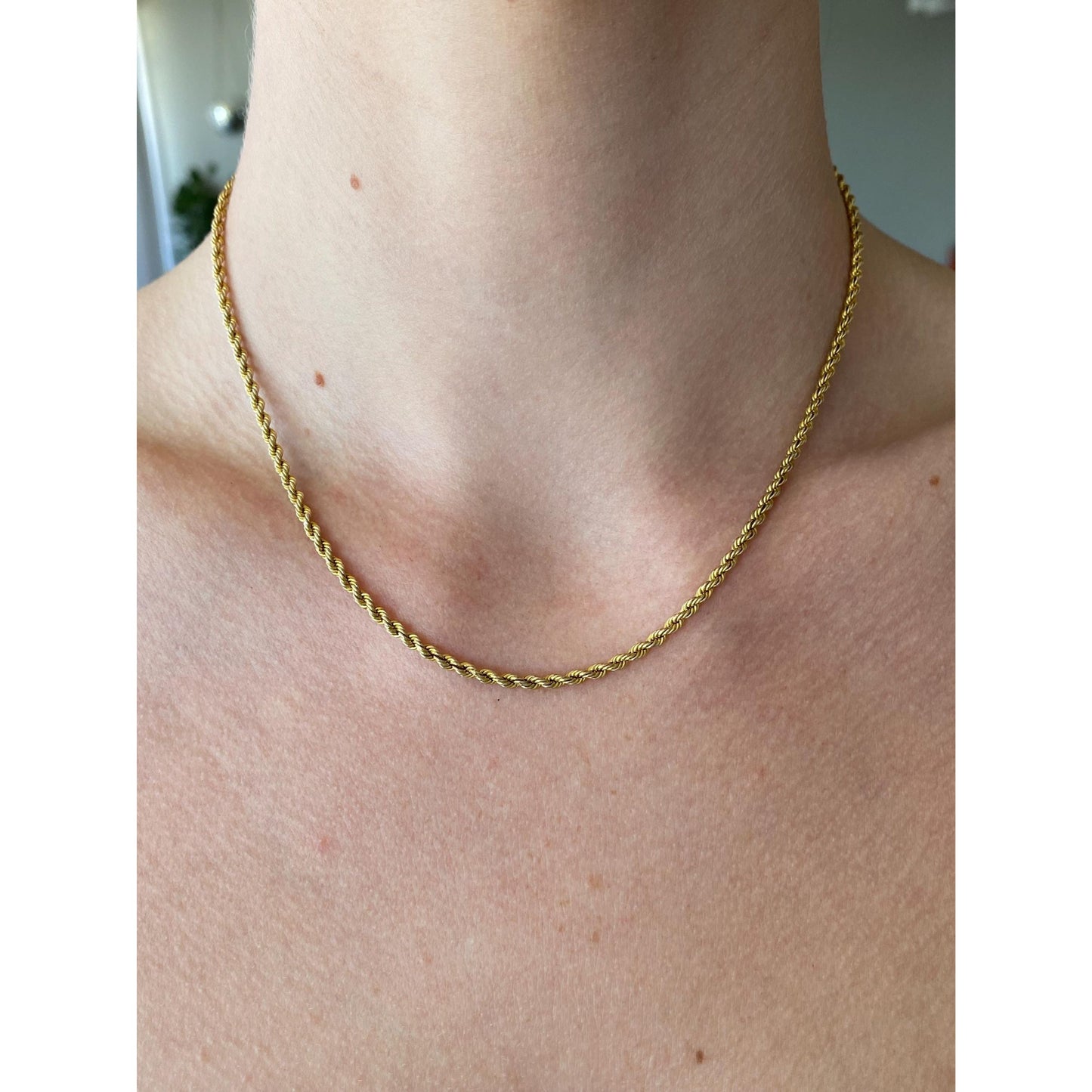 Vintage Solid 10k Yellow Gold Rope Chain Necklace - 16 inches