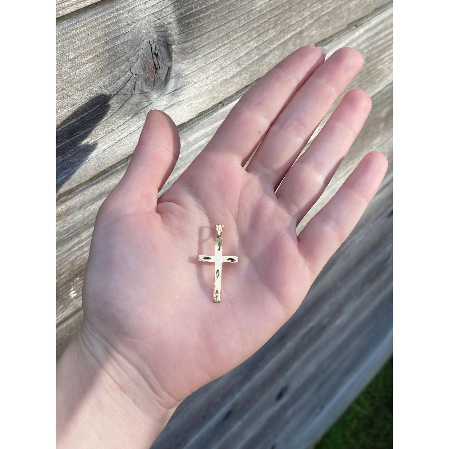 Vintage Solid 14k Yellow Gold Diamond Cut Cross Charm