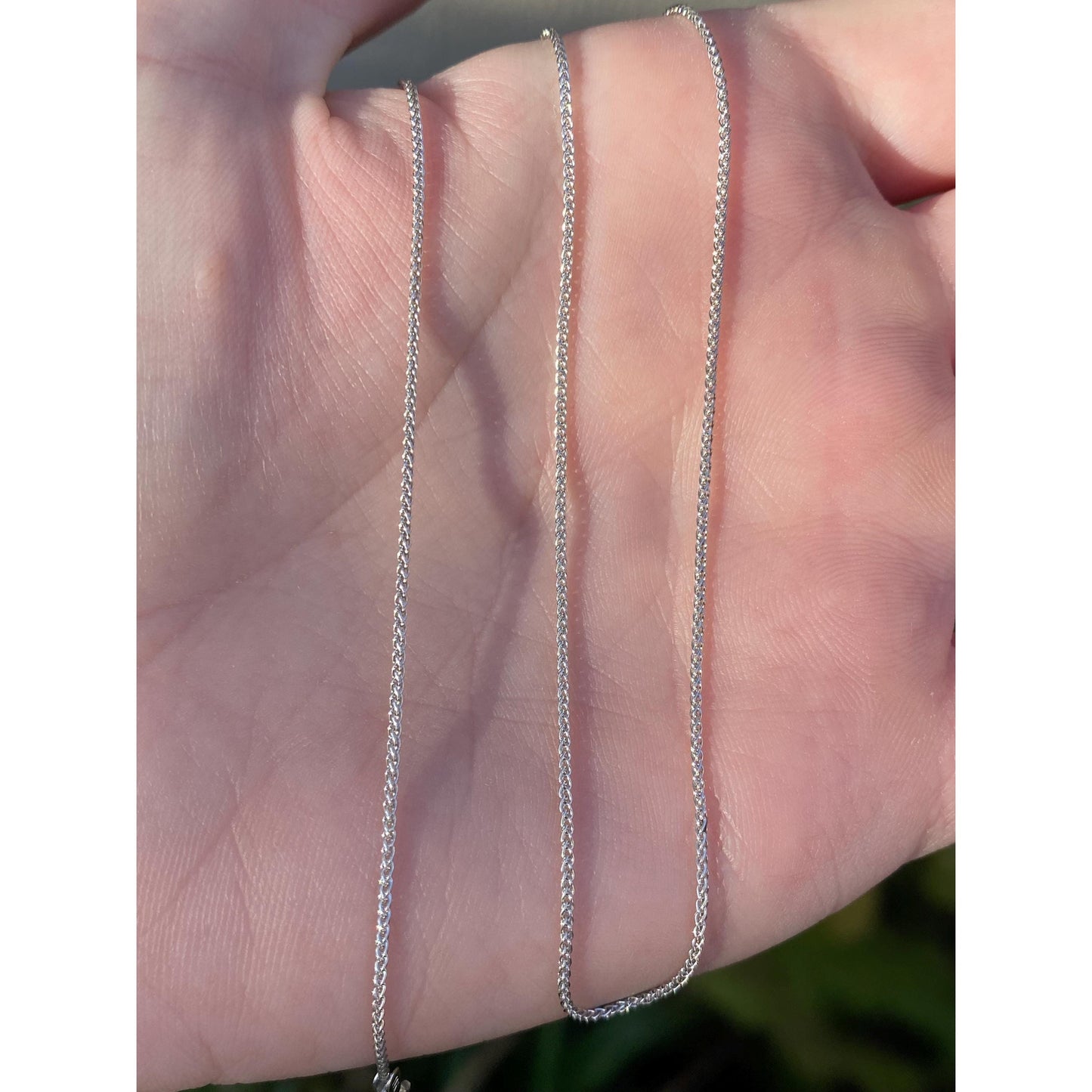 Solid 14k White Gold Wheat Chain Necklace - 16 inches