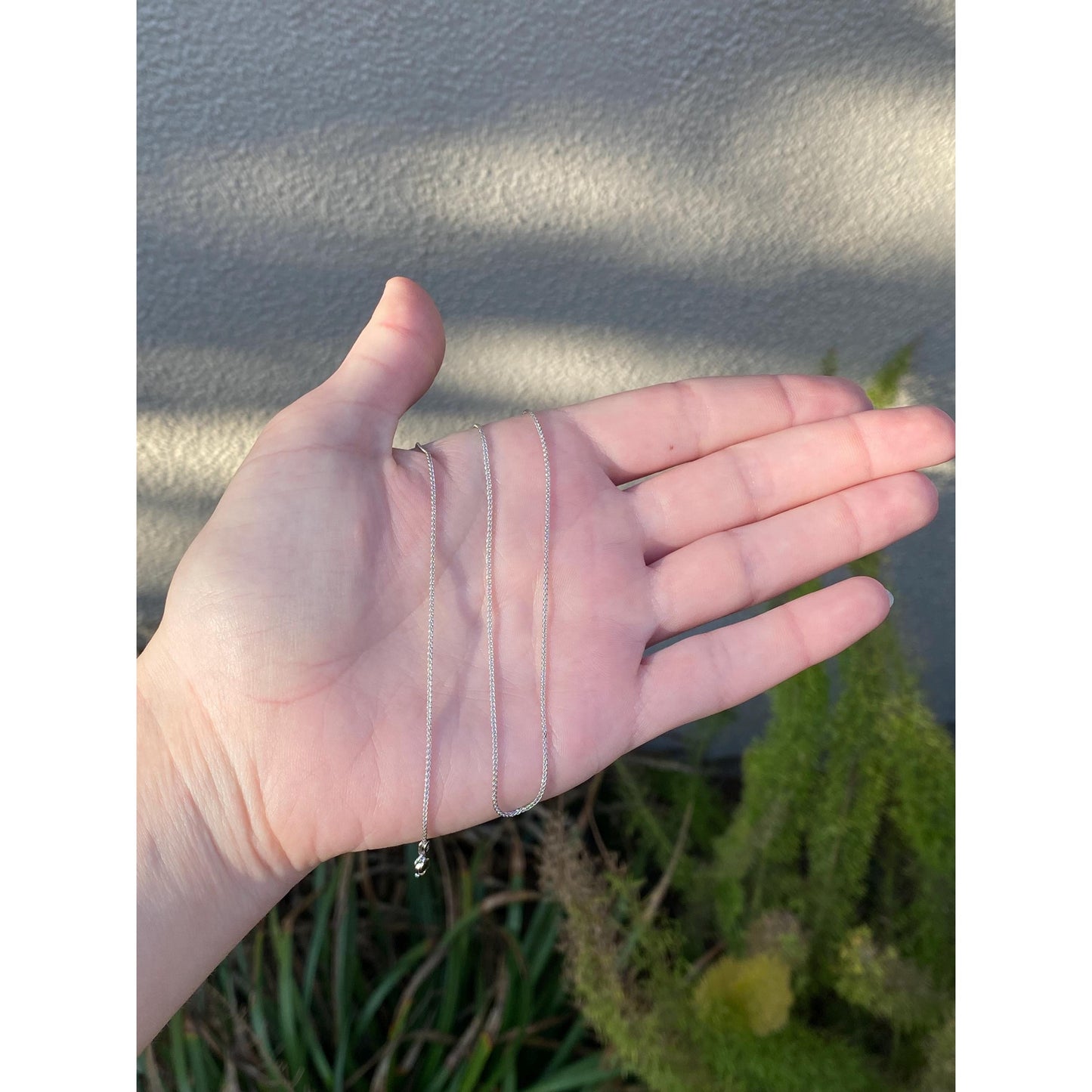 Solid 14k White Gold Wheat Chain Necklace - 16 inches