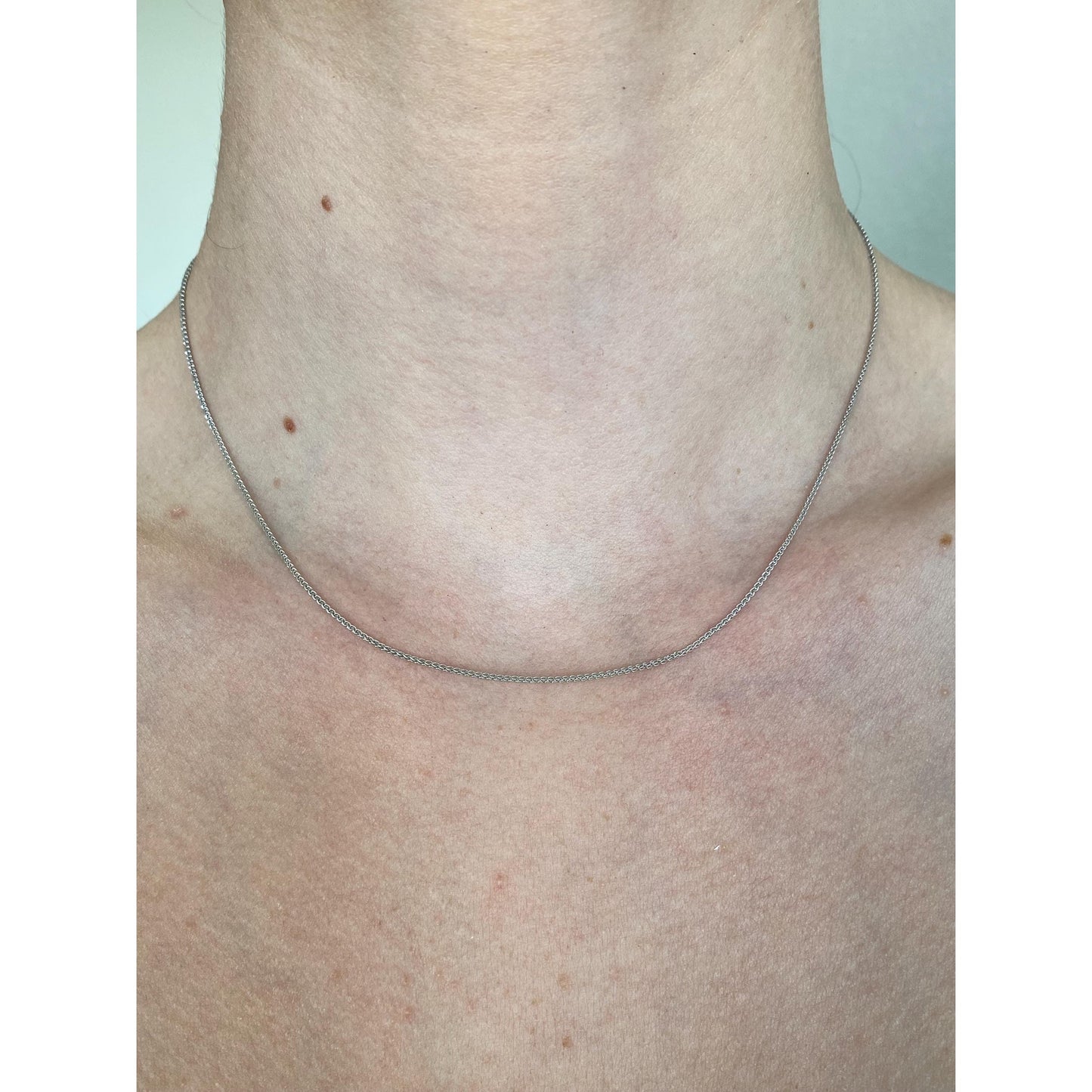 Solid 14k White Gold Wheat Chain Necklace - 16 inches