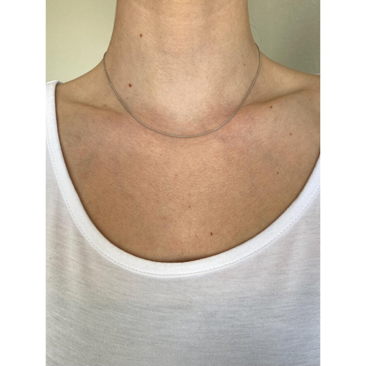 Solid 14k White Gold Wheat Chain Necklace - 16 inches