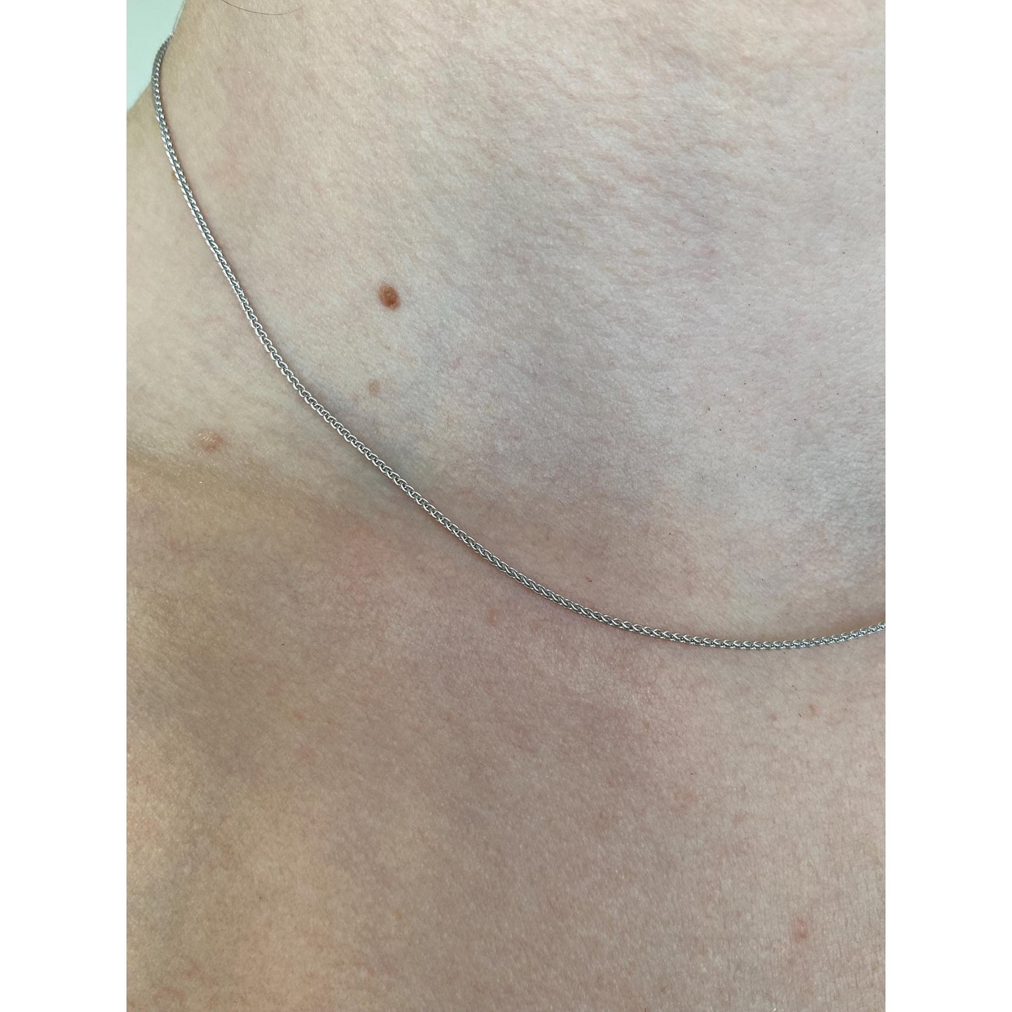 Solid 14k White Gold Wheat Chain Necklace - 16 inches