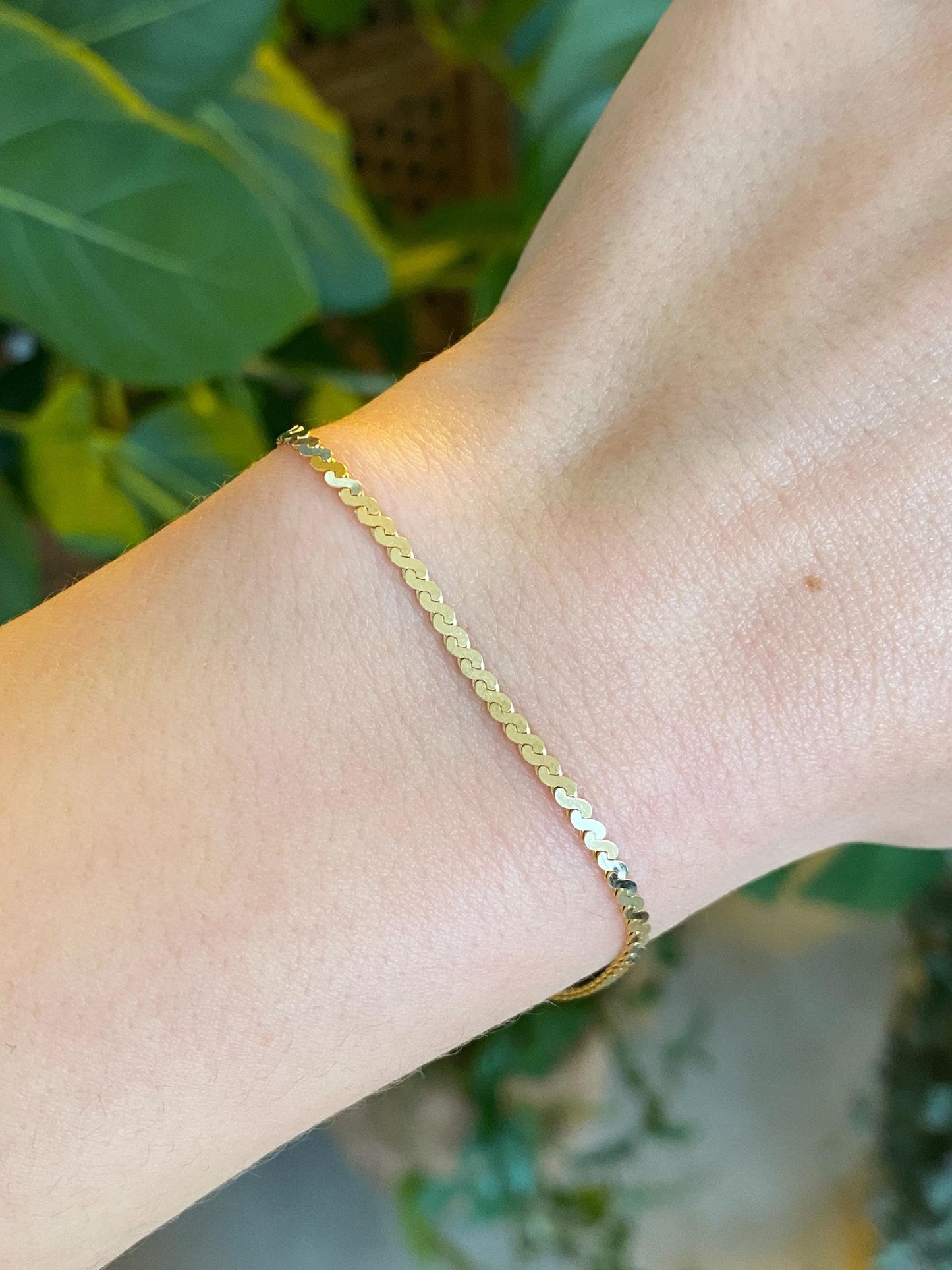 Vintage Solid 14k Yellow Gold Serpentine Chain Bracelet - 6.75 inches