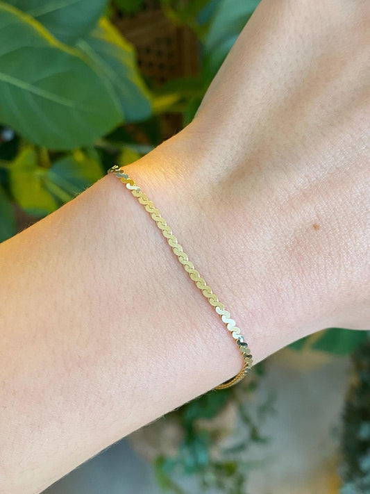 Vintage Solid 14k Yellow Gold Serpentine Chain Bracelet - 6.75 inches