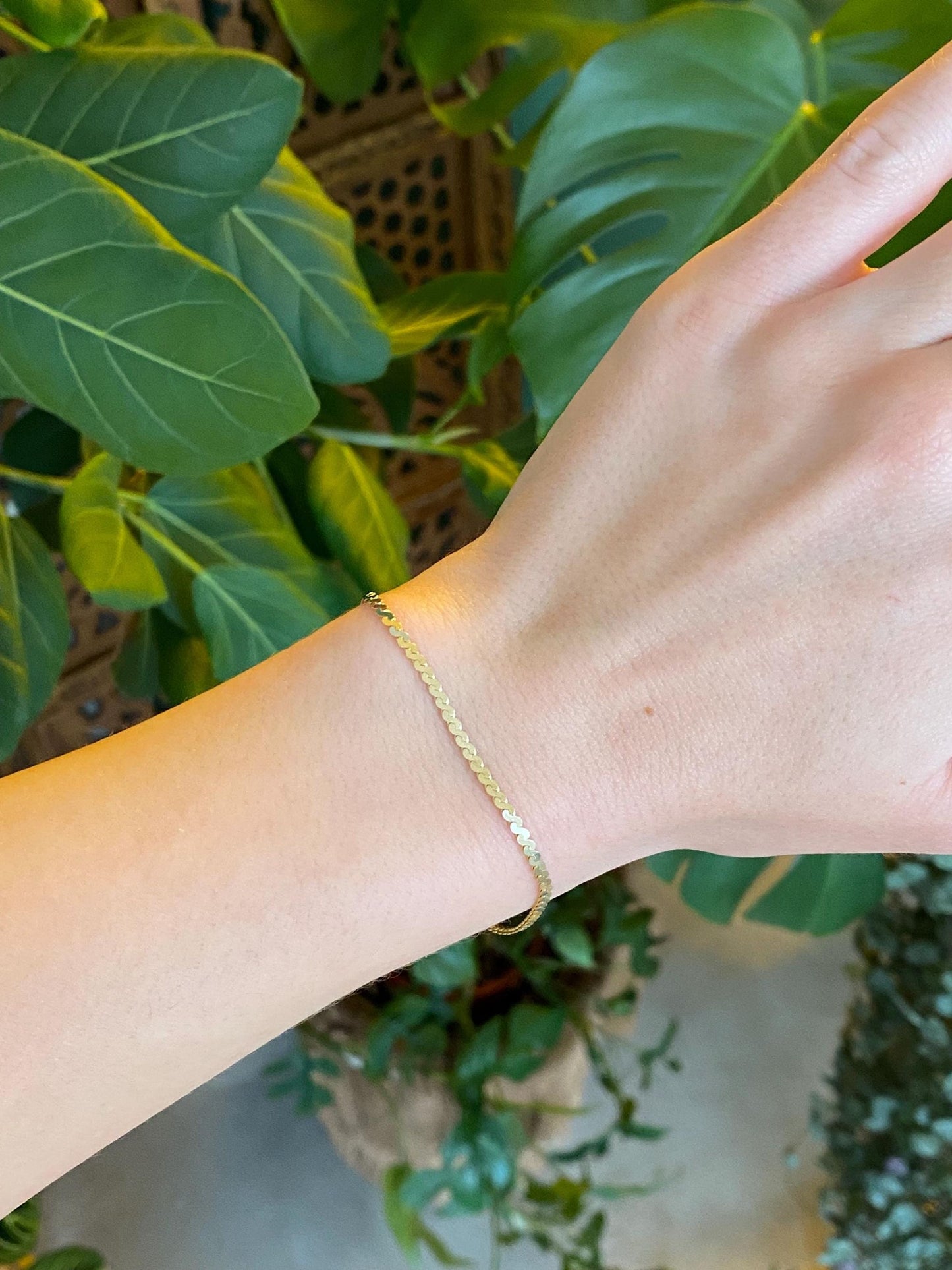 Vintage Solid 14k Yellow Gold Serpentine Chain Bracelet - 6.75 inches