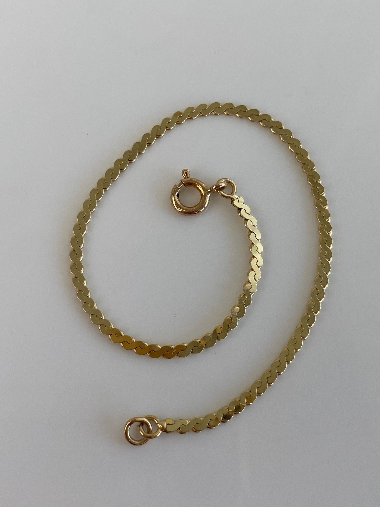 Vintage Solid 14k Yellow Gold Serpentine Chain Bracelet - 6.75 inches