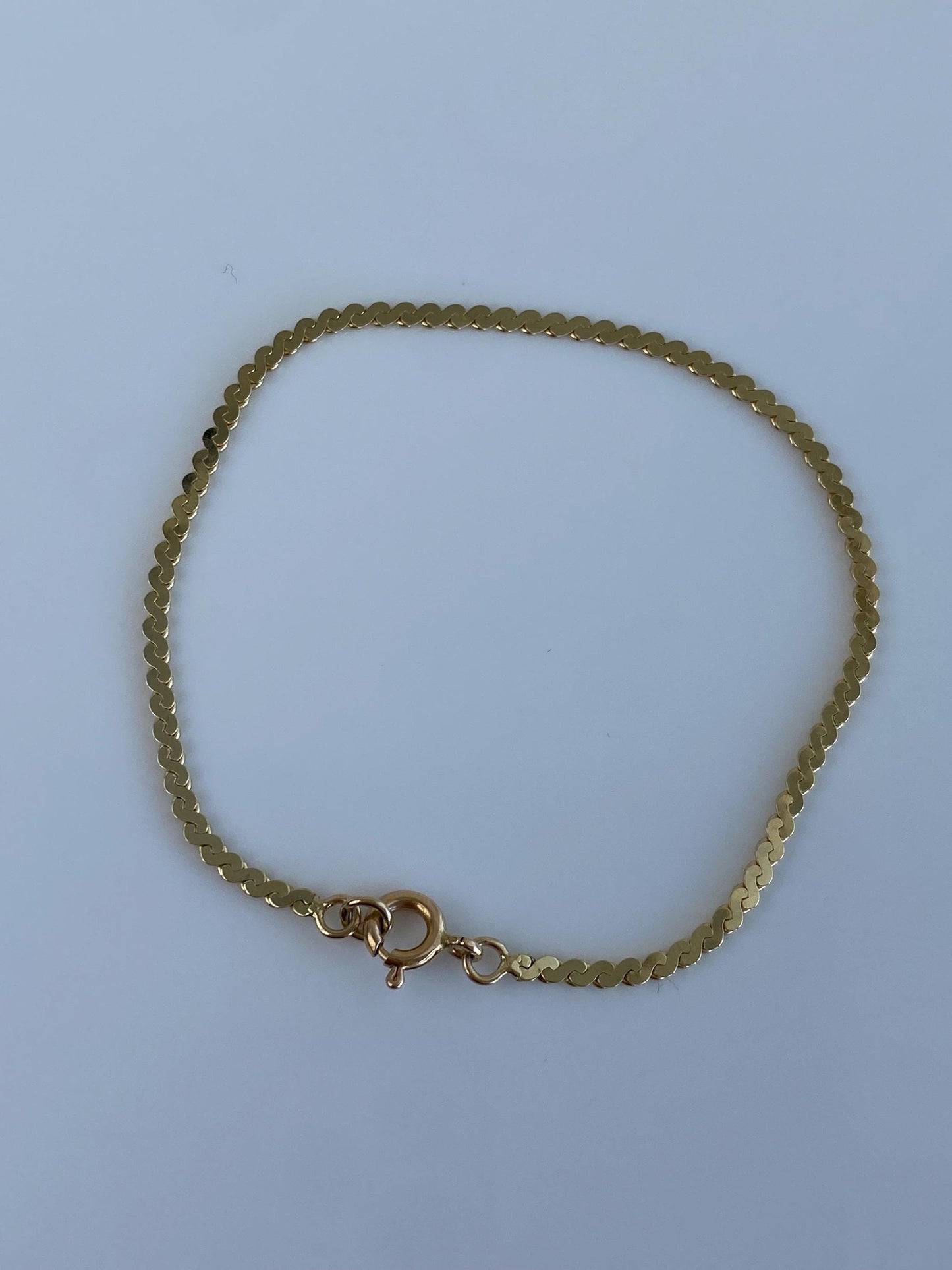 Vintage Solid 14k Yellow Gold Serpentine Chain Bracelet - 6.75 inches
