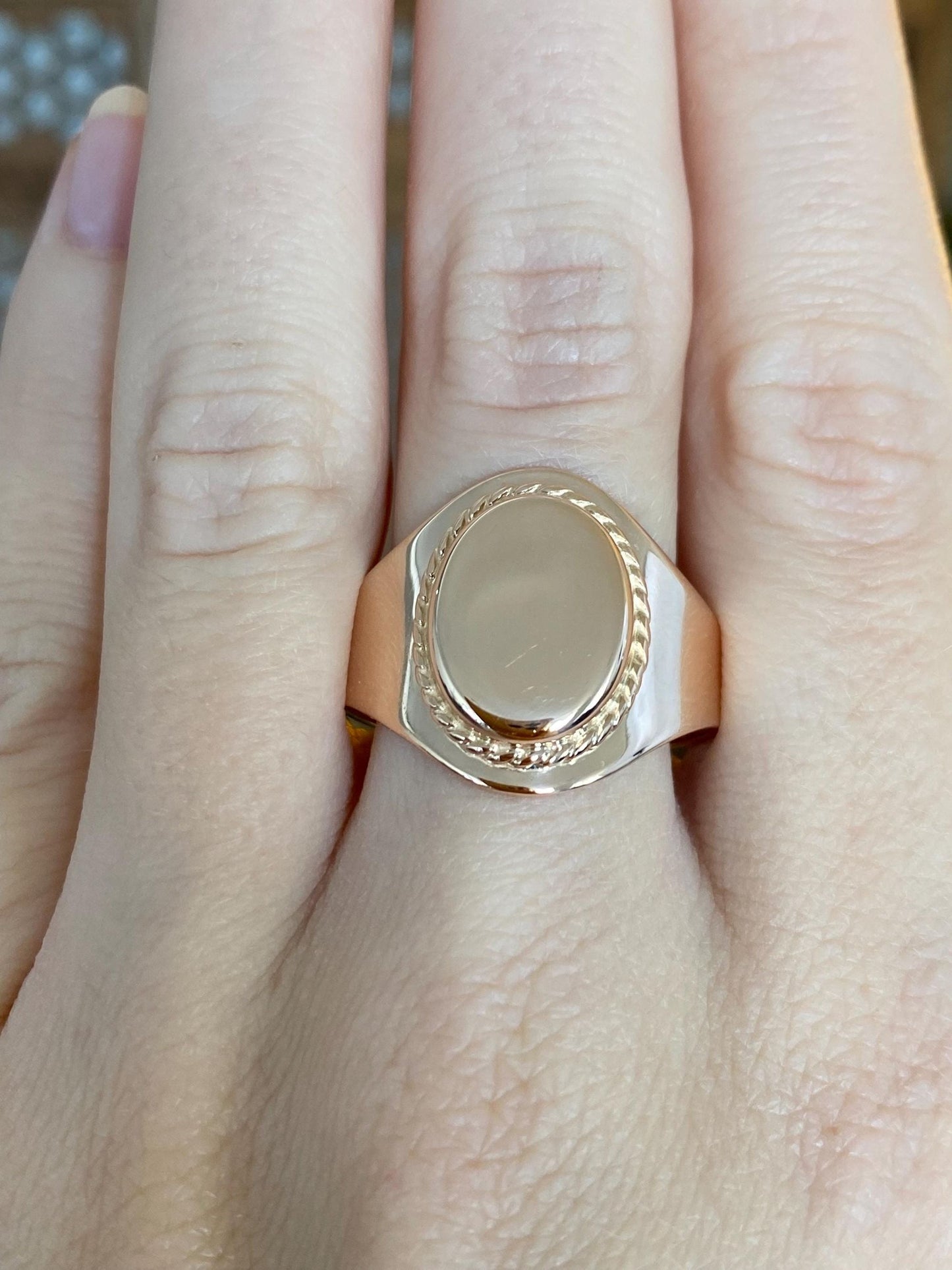 Vintage Solid 14k Rose Gold Signet Ring - Size 12.75