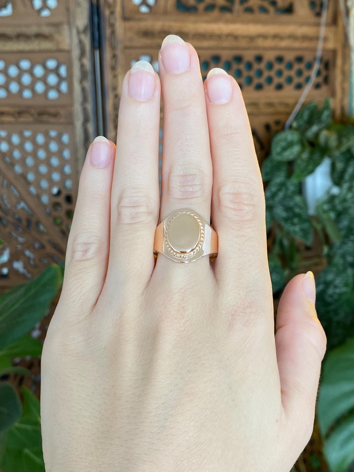 Vintage Solid 14k Rose Gold Signet Ring - Size 12.75