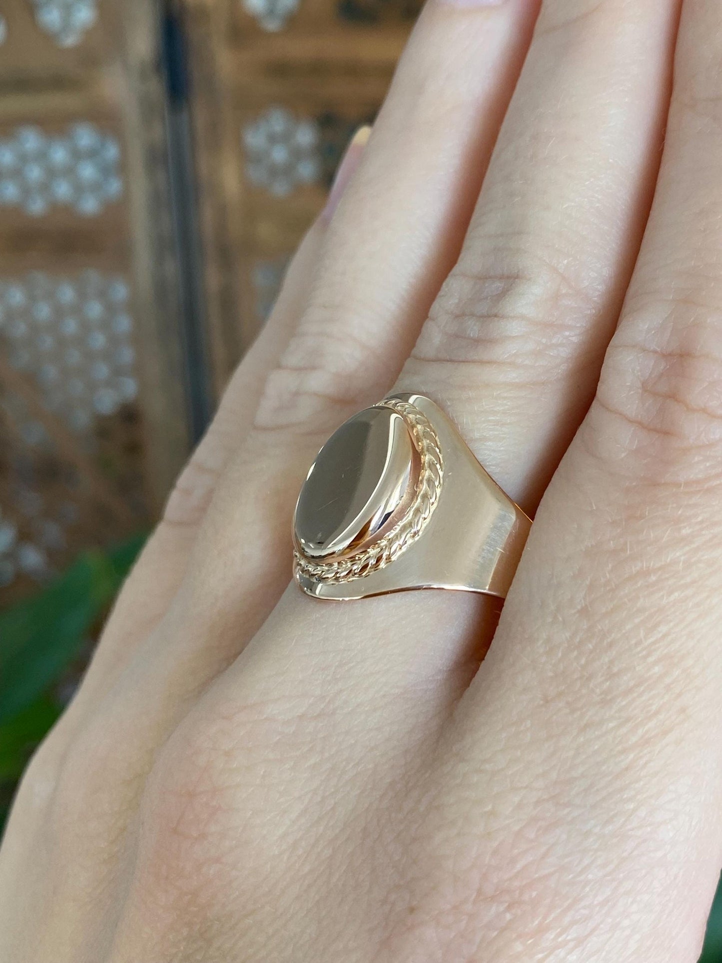 Vintage Solid 14k Rose Gold Signet Ring - Size 12.75